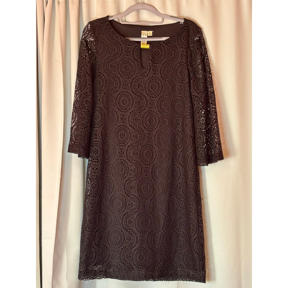 Emma Michele Black Lace Keyhole Shift Dress Gold Hardware Medium Gothic Witchy